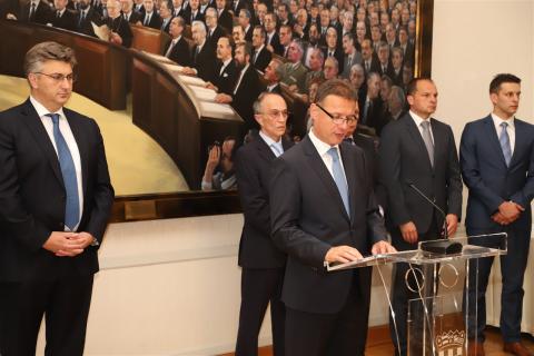 Predsjednik Hrvatskoga sabora Gordan Jandroković sudjeluje na svečanom prijmu u prigodi obilježavanja 30. svibnja - Dana Hrvatskoga sabora, Hrvatski sabor, 30. svibnja 2018.