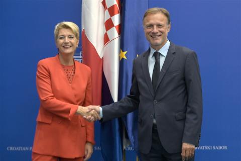 Croatian Parliament Speaker Gordan Jandroković and Swiss President Karin Keller-Sutter (Photo: Croatian Parliament)
